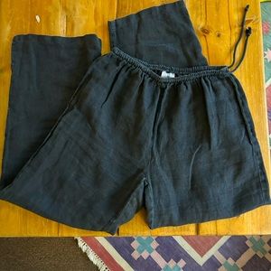 Black drawstring linen pants